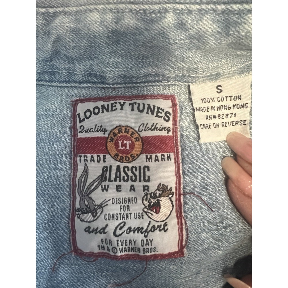 Looney Tunes Denim Shirt Mens S Bugs Bunny Warner Bros #80s #90s #VTG - Picture 4 of 5